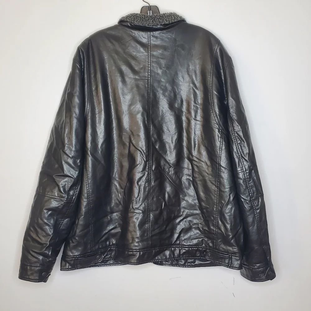Levi's faux soft vegan black leather jacket coat dark gray sherpa lined size xxl